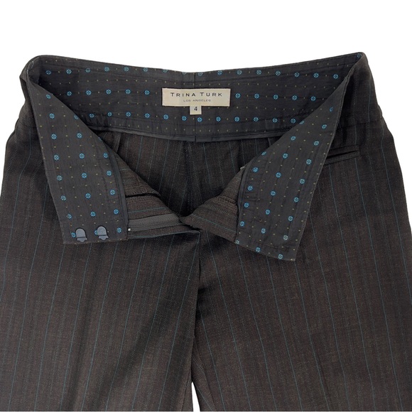 Trina Turk size 4 Dark Gray & Turquoise Pinstripe Wide Leg Pants - Picture 7 of 14